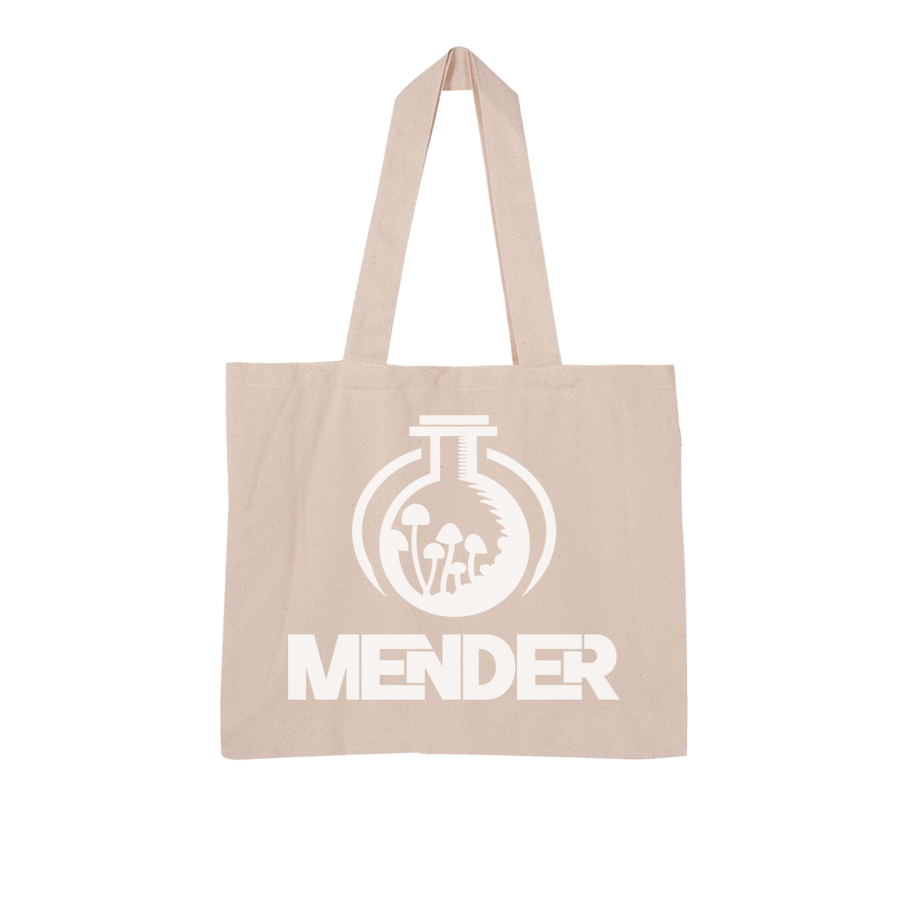 Mender Official Logo - white Large Organic Tote Bag