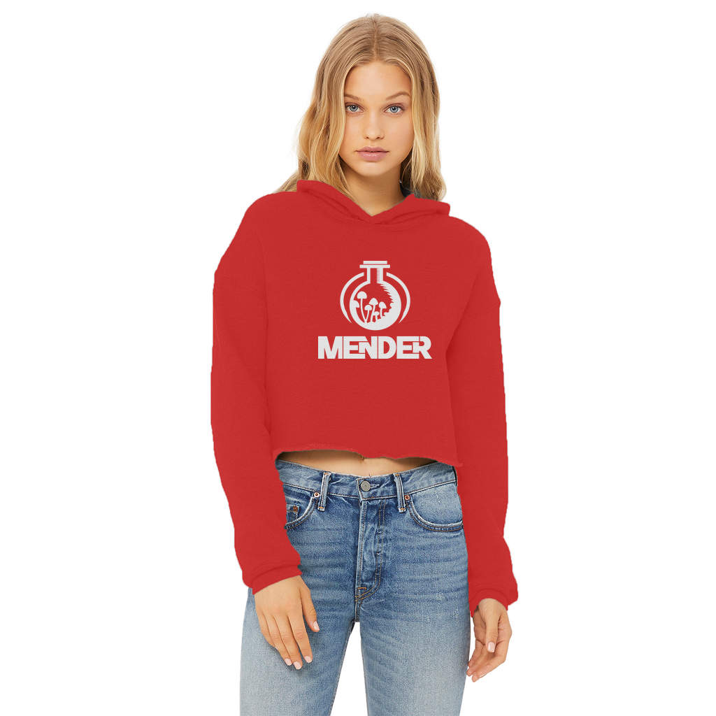 Mender Logo Icon - white Ladies Cropped Raw Edge Hoodie
