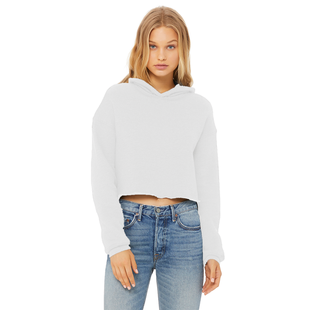 Mender Logo Icon - white Ladies Cropped Raw Edge Hoodie