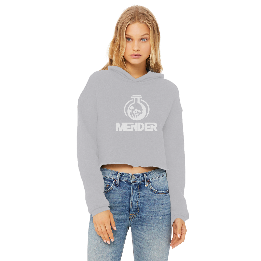 Mender Logo Icon - white Ladies Cropped Raw Edge Hoodie