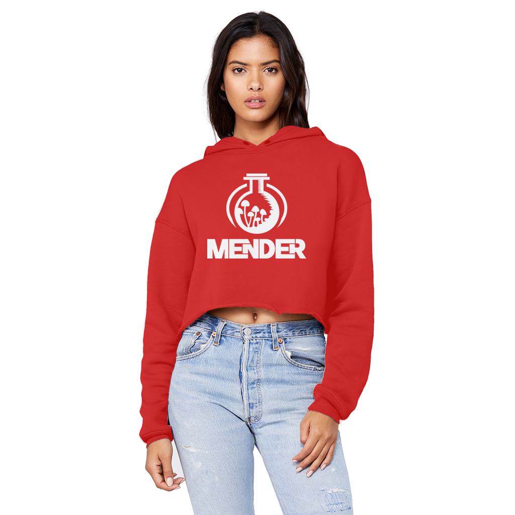 Mender Official Logo - white Unisex Cropped Raw Edge Boyfriend Hoodie