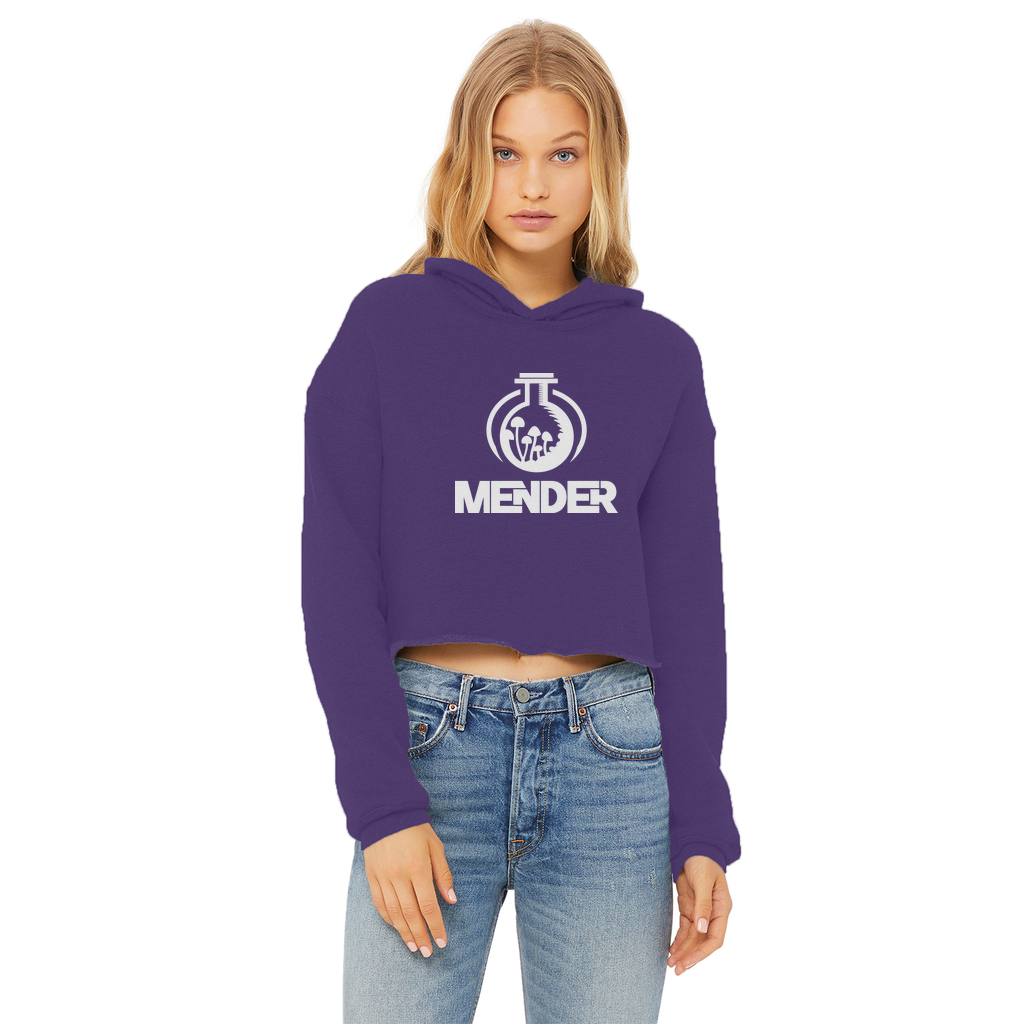 Mender Logo Icon - white Ladies Cropped Raw Edge Hoodie