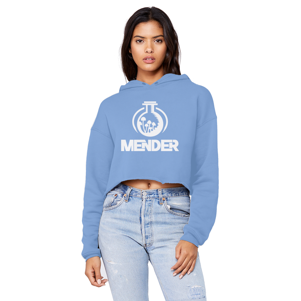 Mender Official Logo - white Unisex Cropped Raw Edge Boyfriend Hoodie