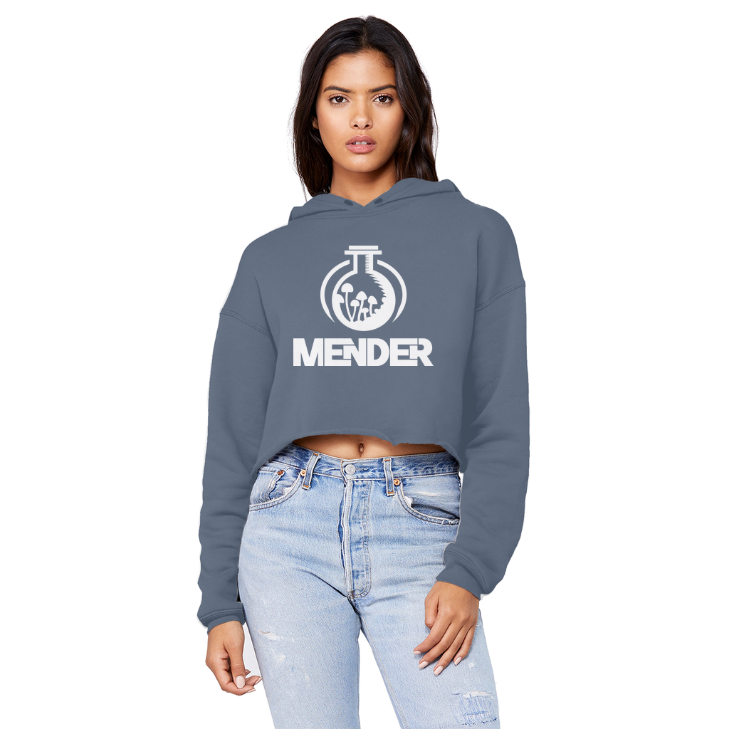 Mender Official Logo - white Unisex Cropped Raw Edge Boyfriend Hoodie
