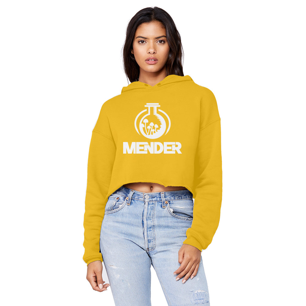 Mender Official Logo - white Unisex Cropped Raw Edge Boyfriend Hoodie
