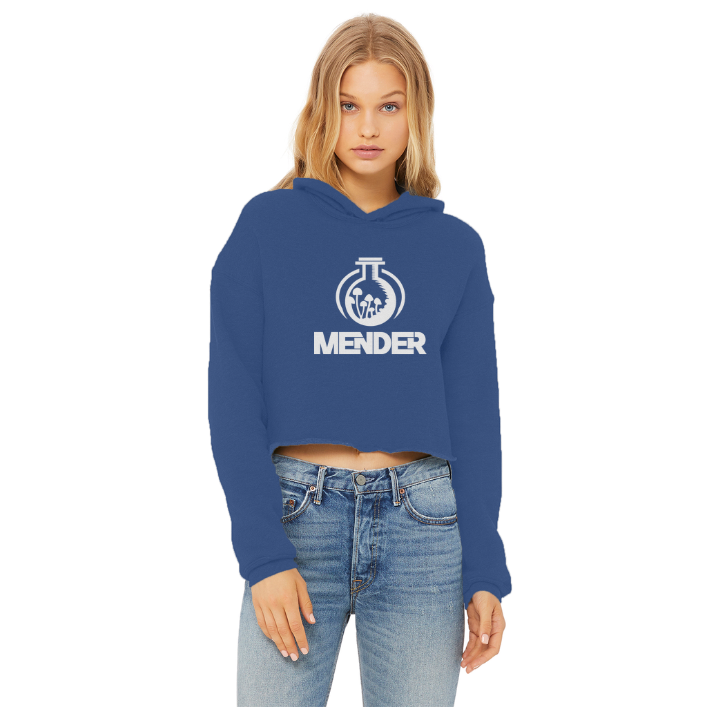 Mender Logo Icon - white Ladies Cropped Raw Edge Hoodie