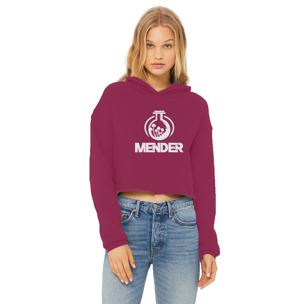 Mender Logo Icon - white Ladies Cropped Raw Edge Hoodie