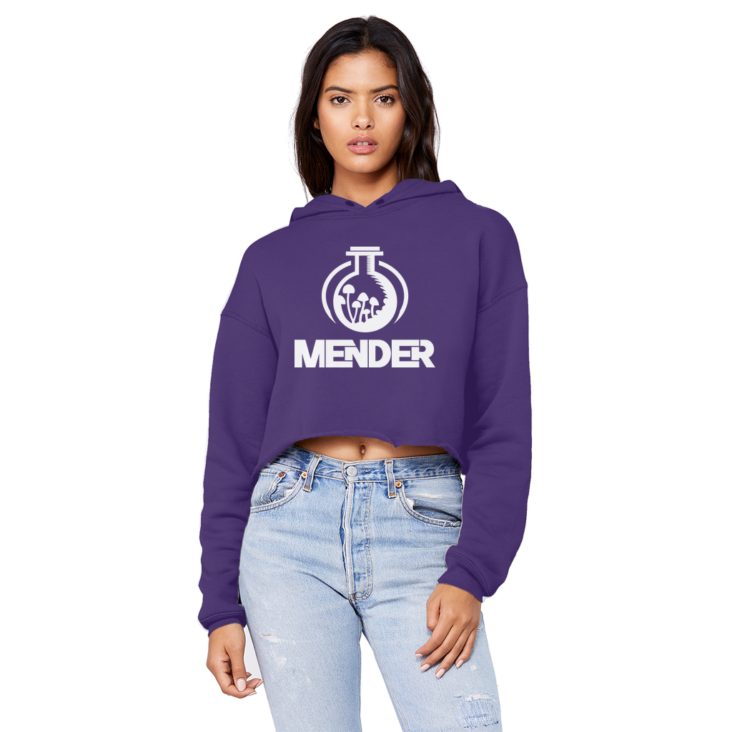 Mender Official Logo - white Unisex Cropped Raw Edge Boyfriend Hoodie