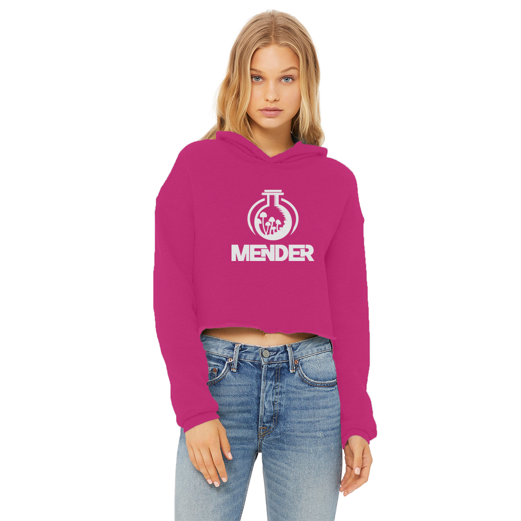 Mender Logo Icon - white Ladies Cropped Raw Edge Hoodie