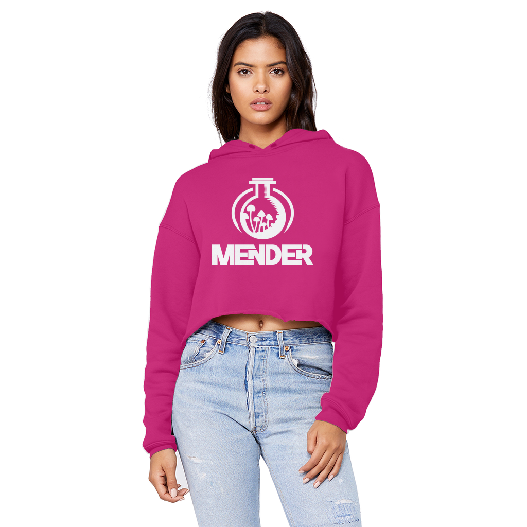 Mender Official Logo - white Unisex Cropped Raw Edge Boyfriend Hoodie