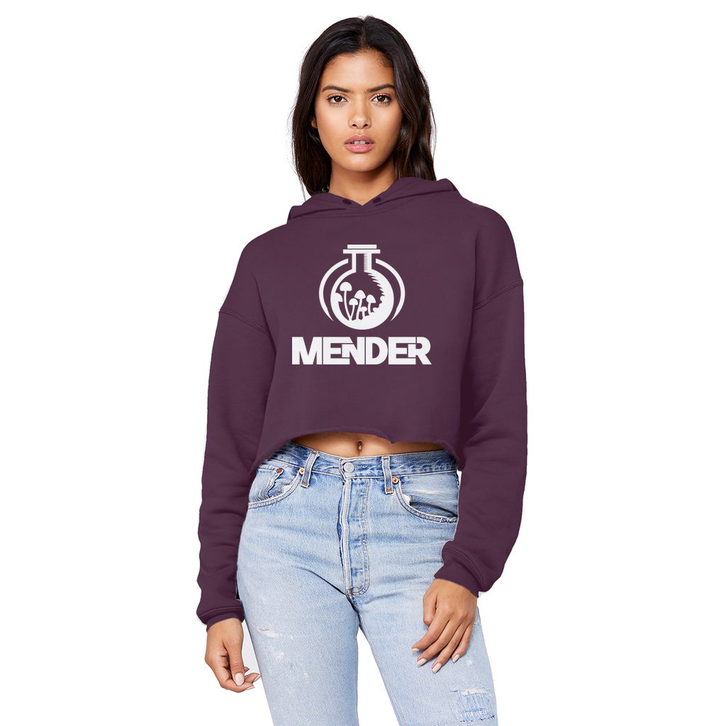 Mender Official Logo - white Unisex Cropped Raw Edge Boyfriend Hoodie