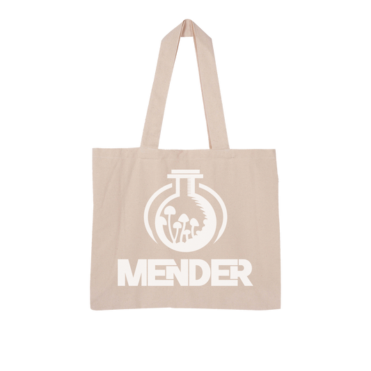 Mender Official Logo - white Large Organic Tote Bag