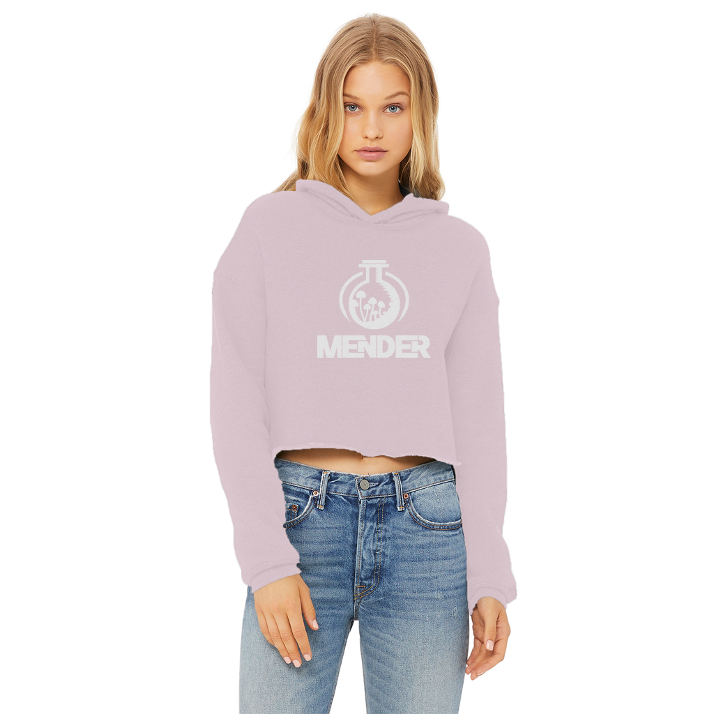 Mender Logo Icon - white Ladies Cropped Raw Edge Hoodie