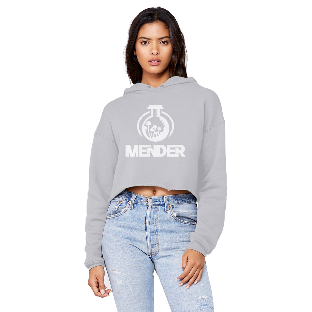 Mender Official Logo - white Unisex Cropped Raw Edge Boyfriend Hoodie