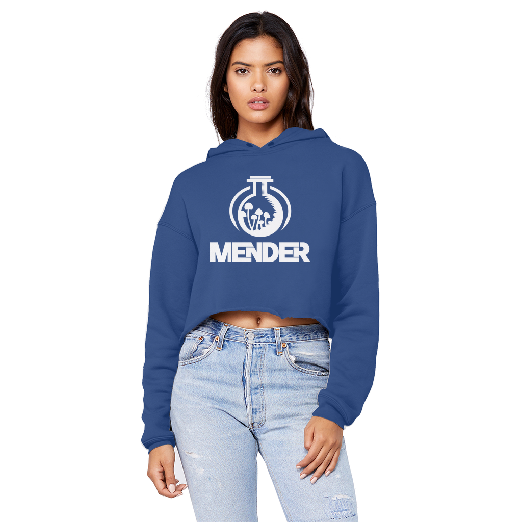 Mender Official Logo - white Unisex Cropped Raw Edge Boyfriend Hoodie