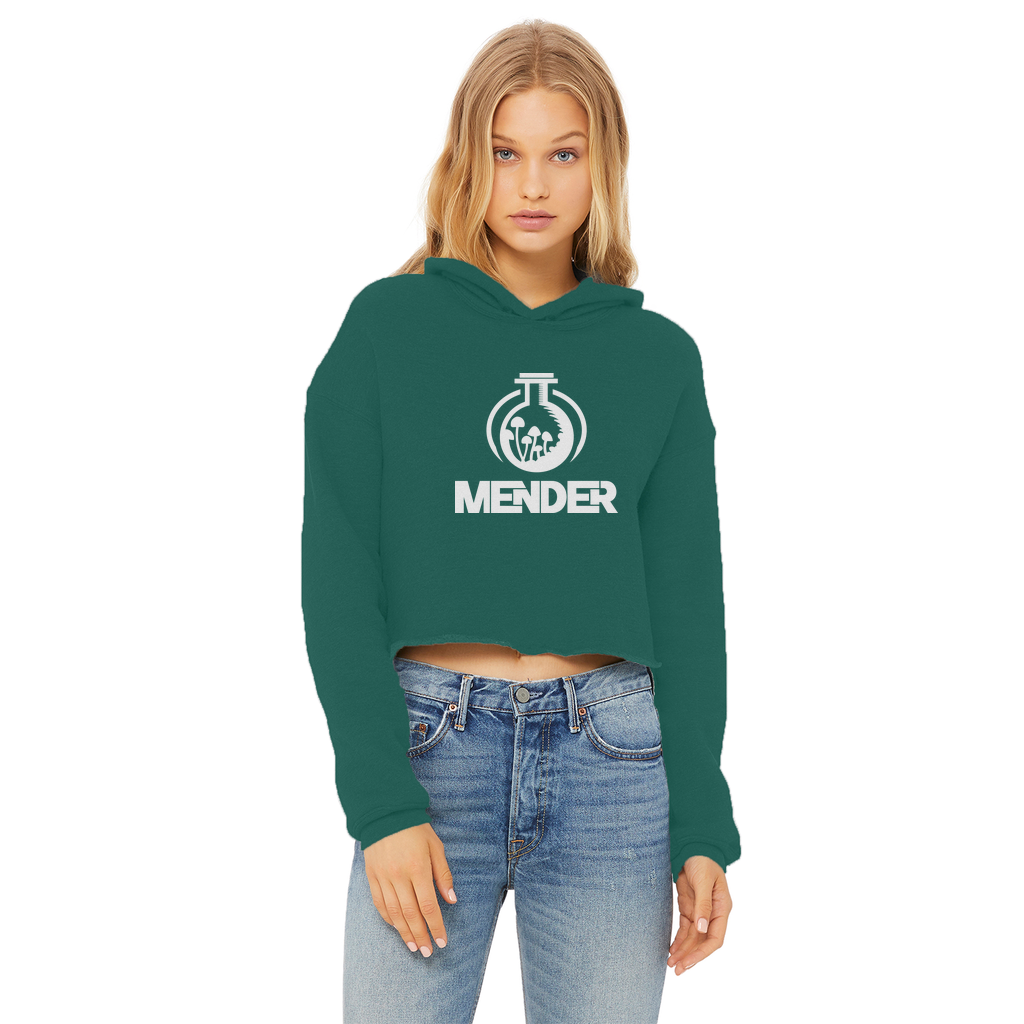 Mender Logo Icon - white Ladies Cropped Raw Edge Hoodie