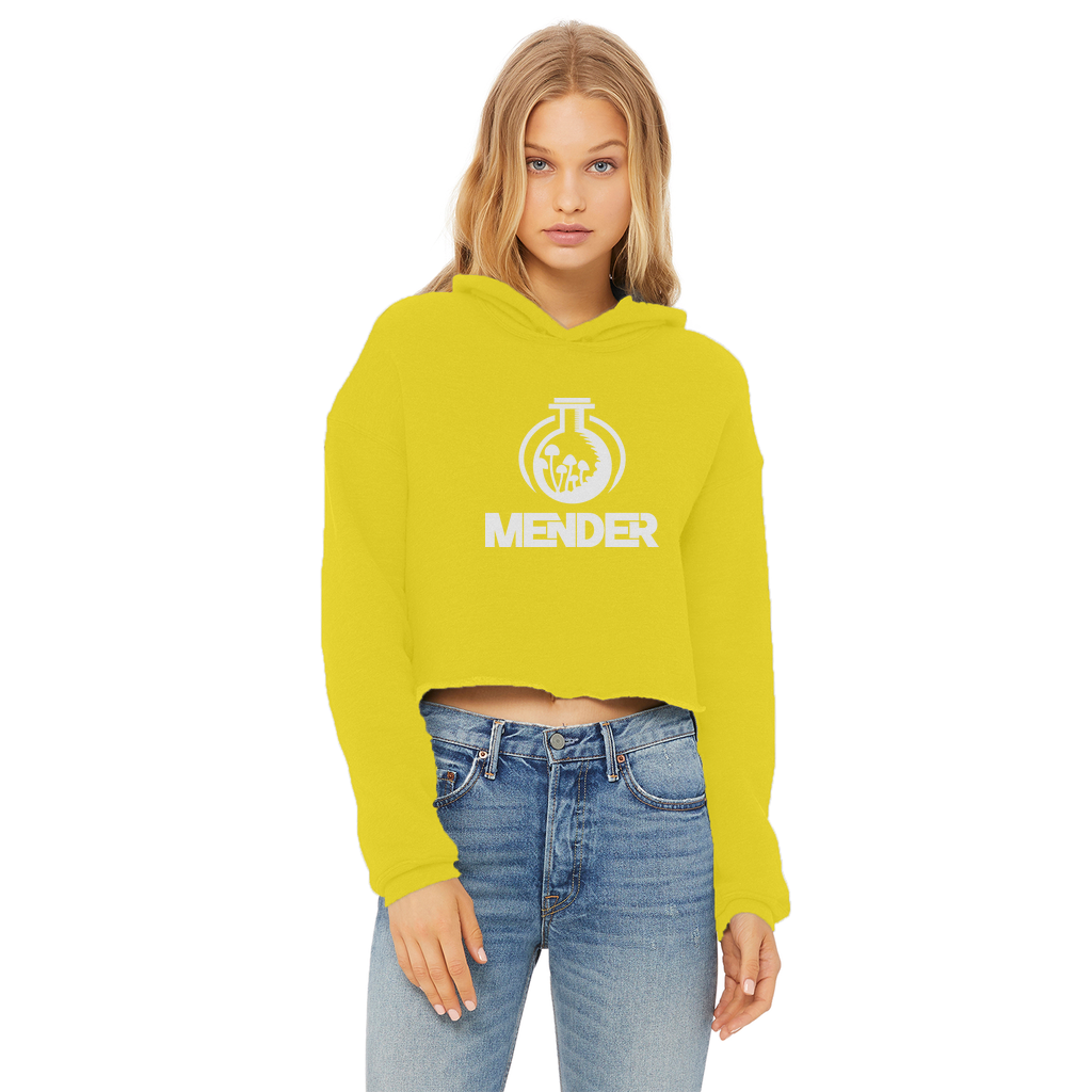 Mender Logo Icon - white Ladies Cropped Raw Edge Hoodie